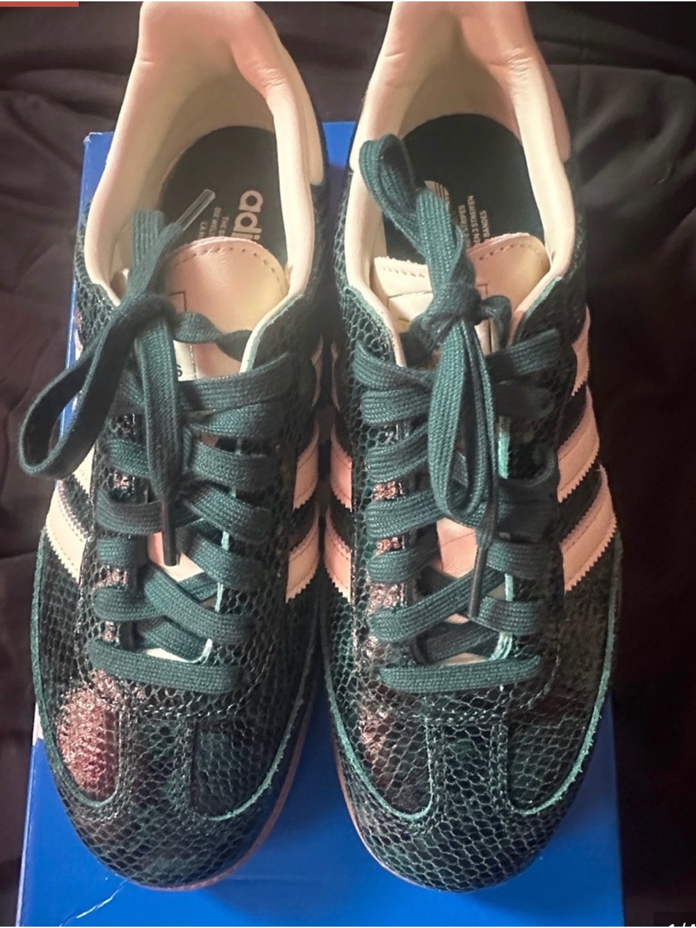 adidas Women’s Dark Green and Pink Lace-Up Sneakers